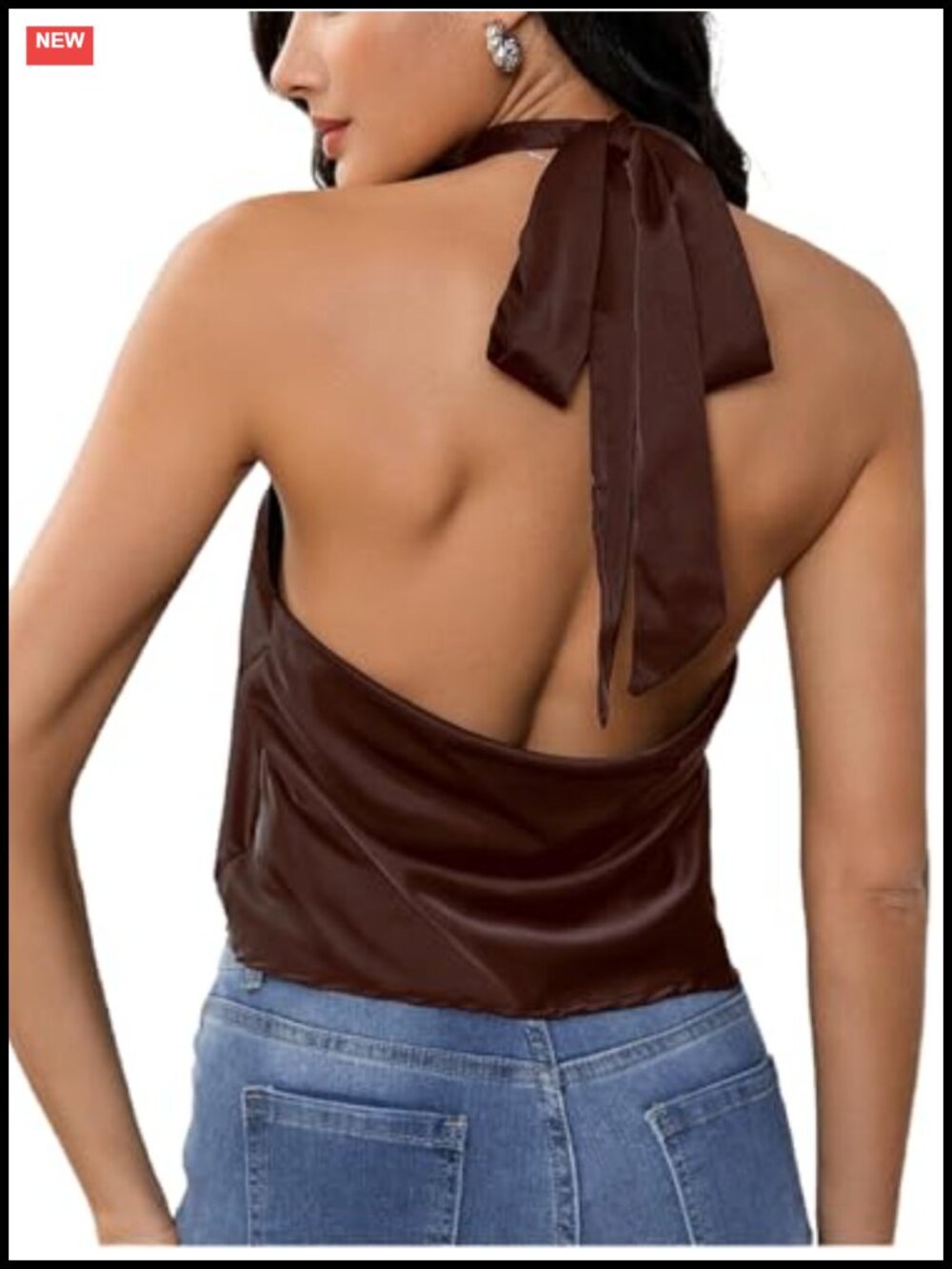 Satin Silk Halter Open Back Tank Top Going Out Sleeveless